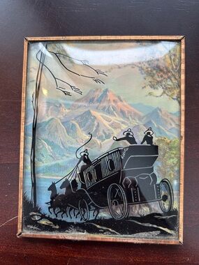Vintage-Style Western Stagecoach Bubble Glass Wall Art - Black Silhouette